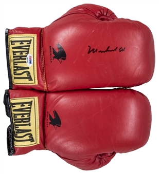 Muhammad Ali Autographed Red Everlast Gloves (1 Signed) (PSA/DNA) 